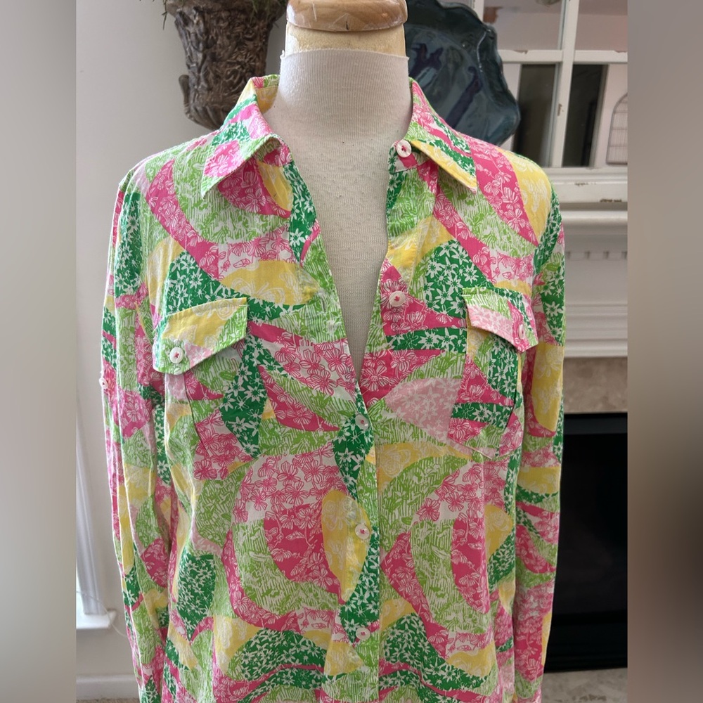 Lilly Pulitzer Vintage Multi Patchwork Shirt Dress - image 2